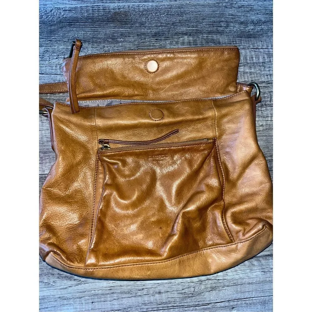 Margot Genuine Leather Foldover Hobo Handbag Crossbody Brown